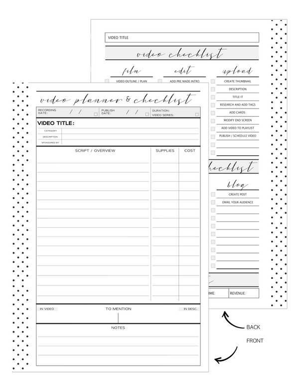 Youtube Planner and Checklist | Digital Download