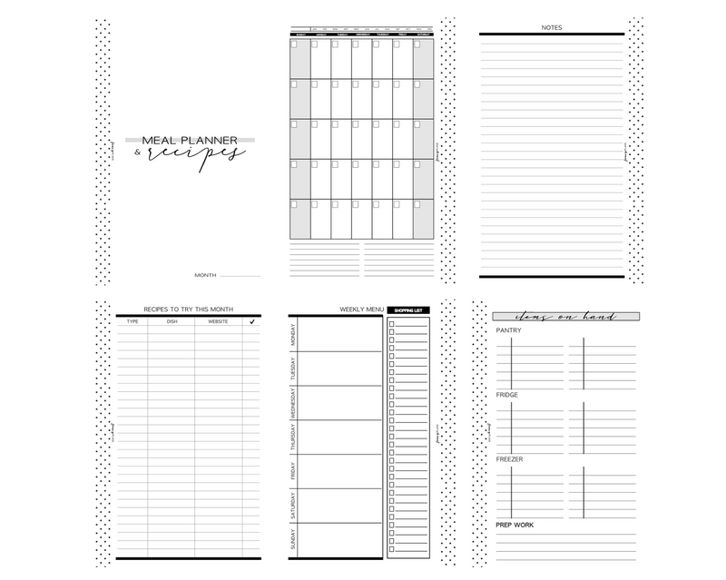 Monthly Meal Planner Inserts | Digital Download