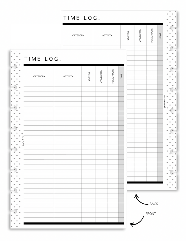 Time Log Tracker Fill Paper Inserts