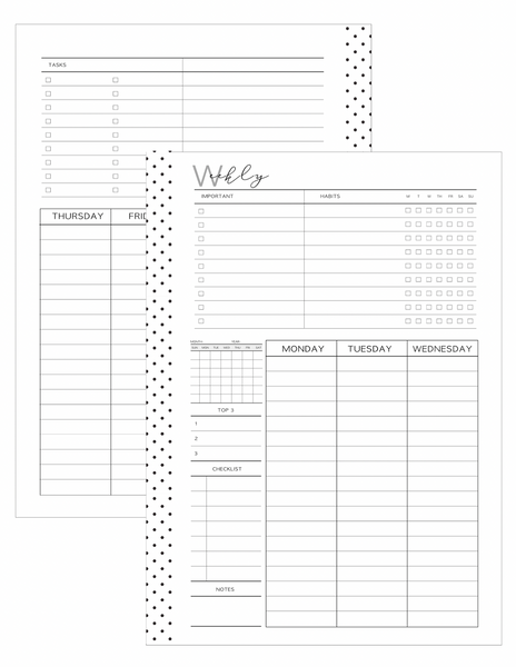 Weekly All In One Calendar Inserts MONDAY START – Fancy Plans Co