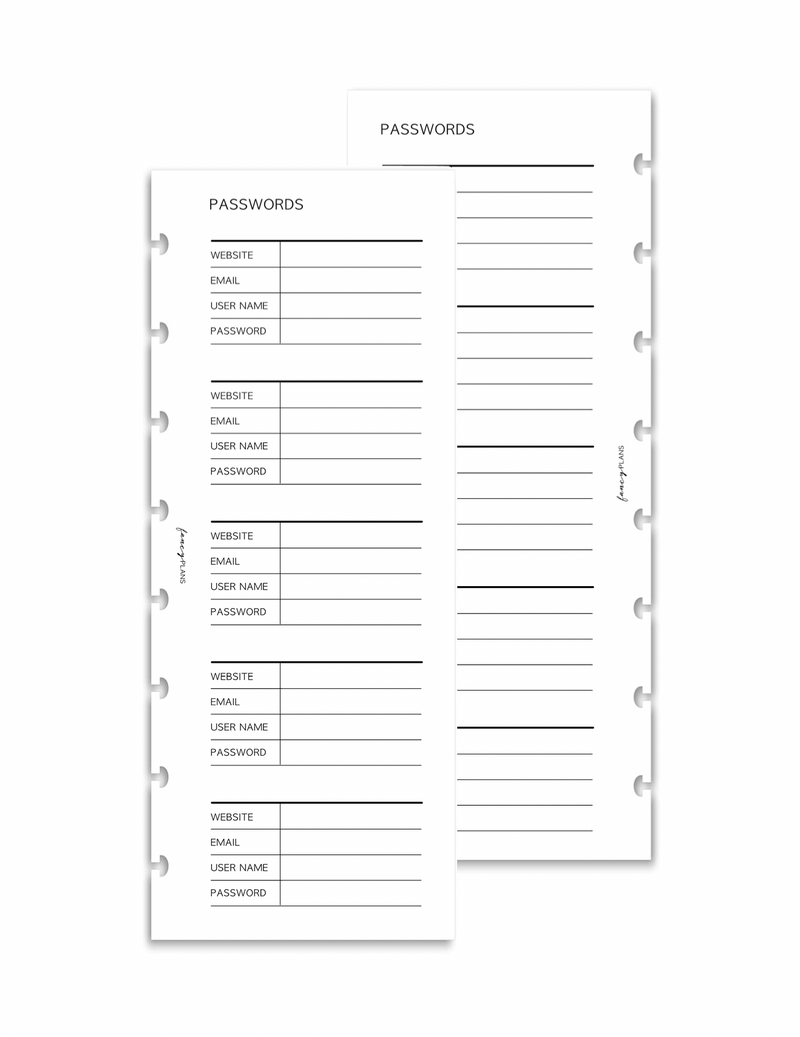 Passwords | Half Sheet