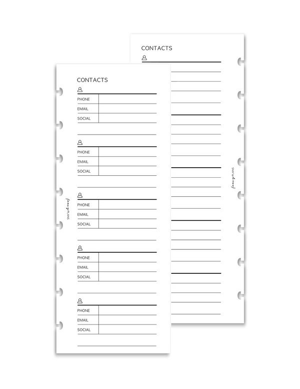 Contacts | Half Sheet