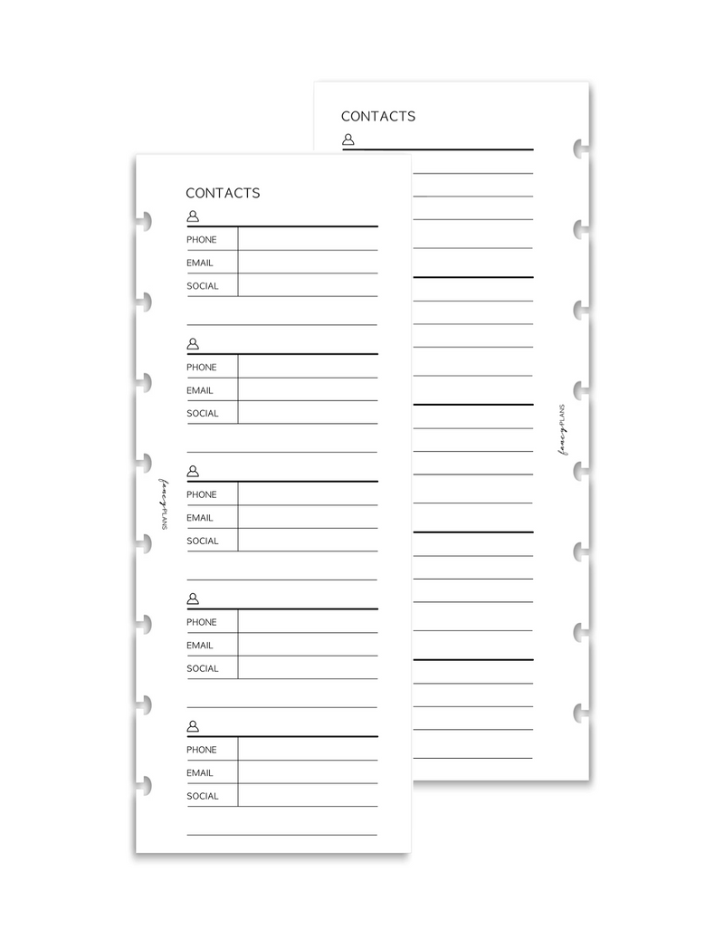 Contacts | Half Sheet