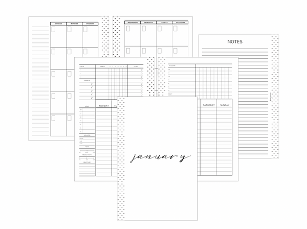 Monthly \ Weekly \ Daily All In One Layout MONDAY START | Un-Dated