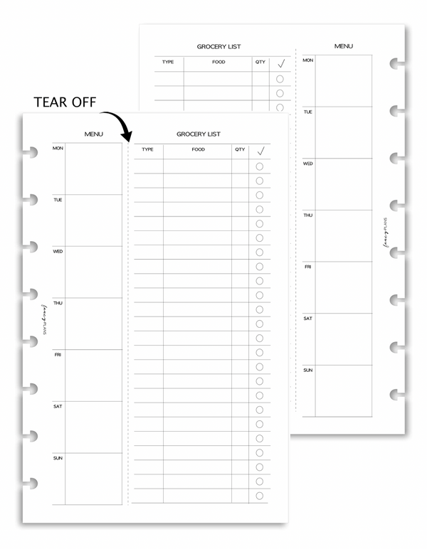 Categorized Meal Planner and Grocery List | PERFORATED DETACHABLE LIST