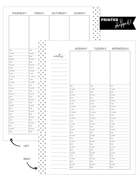 Vertical Hourly Planner Inserts MONDAY START [Full Year] – Fancy Plans Co