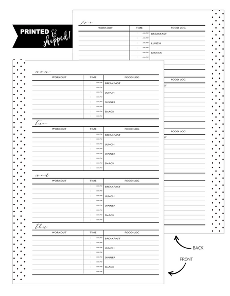 Workout and Food Log Fill Paper – Fancy Plans Co