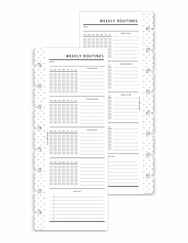 Weekly Routine Half Sheet Fill Paper
